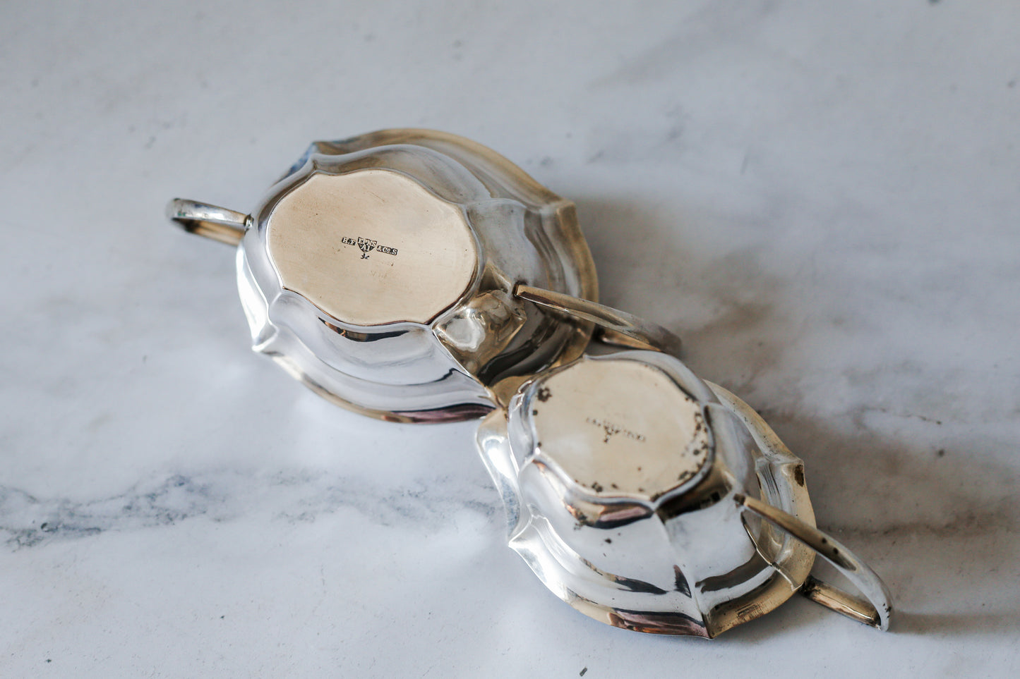 Antique Art Deco Harrison Fisher & Co Silverplate Sugar Bowl & Creamer Set, c1920
