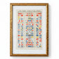 Framed chart of international signal flags on a textured wall.