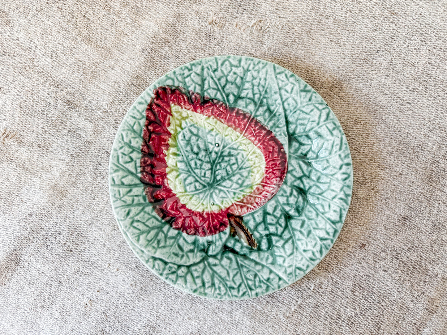 Majolica Green and Magenta Begonia Leaf Plate, c1880