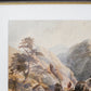 Antique Watercolor of Scottish Highlander and Mountains (c1880) in Custom Ornate Black and Gold Frame