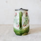 Antique Green & Pink Floral Majolica Jug with Pewter Lid