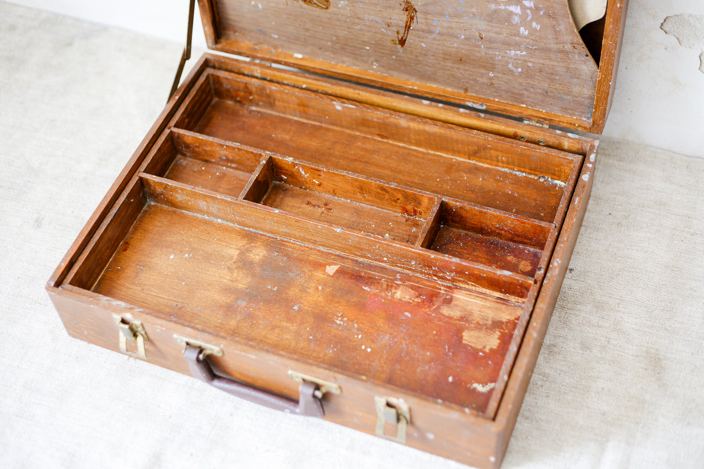 Vintage Wooden Artist's Sketch Box with 3 Palettes