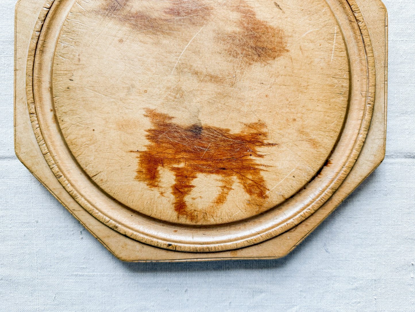 Simple Octagonal English Bread Board with Provenance, c1920