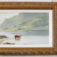 Antique Scottish Highlands with Cows Landscape Painting (c1890) in Custom Ornate Gilt Frame