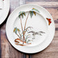 Set of 2 Copeland Palms & Egret Ironstone Polychrome 8.5" Salad Plates, c1870