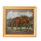 Original Painting of Chestnut Brown Horse Grazing, Attributed to Glynis Mills, in Custom Gold Frame