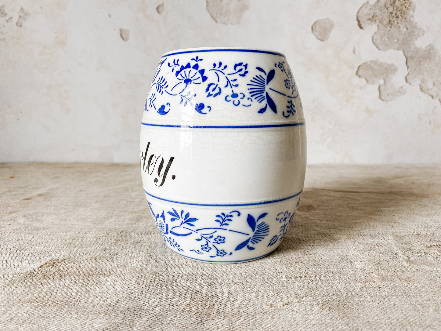 German Blue Onion Ceramic Barley Canister, c1900