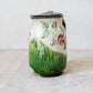 Antique Green & Pink Floral Majolica Jug with Pewter Lid