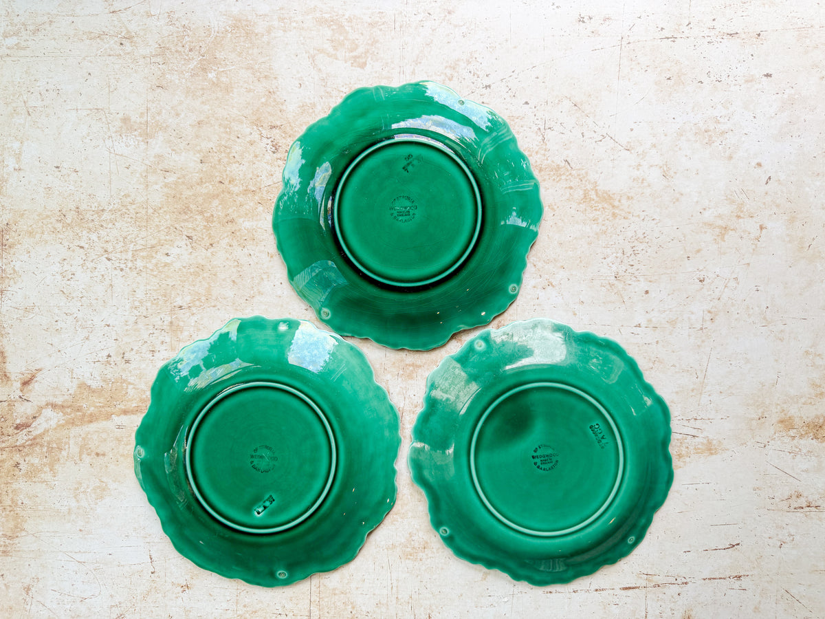 Vintage Wedgwood Cabbage Leaf Plates - Set of 3 Green Majolica Dessert Plates, c. 1940s-1950s