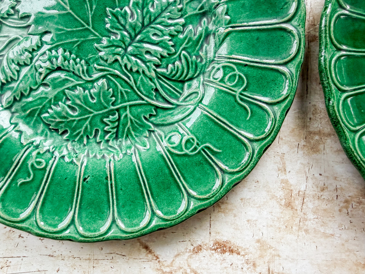 Pair of Antique Majolica Greenware Grapevine 8" Plates, c1900