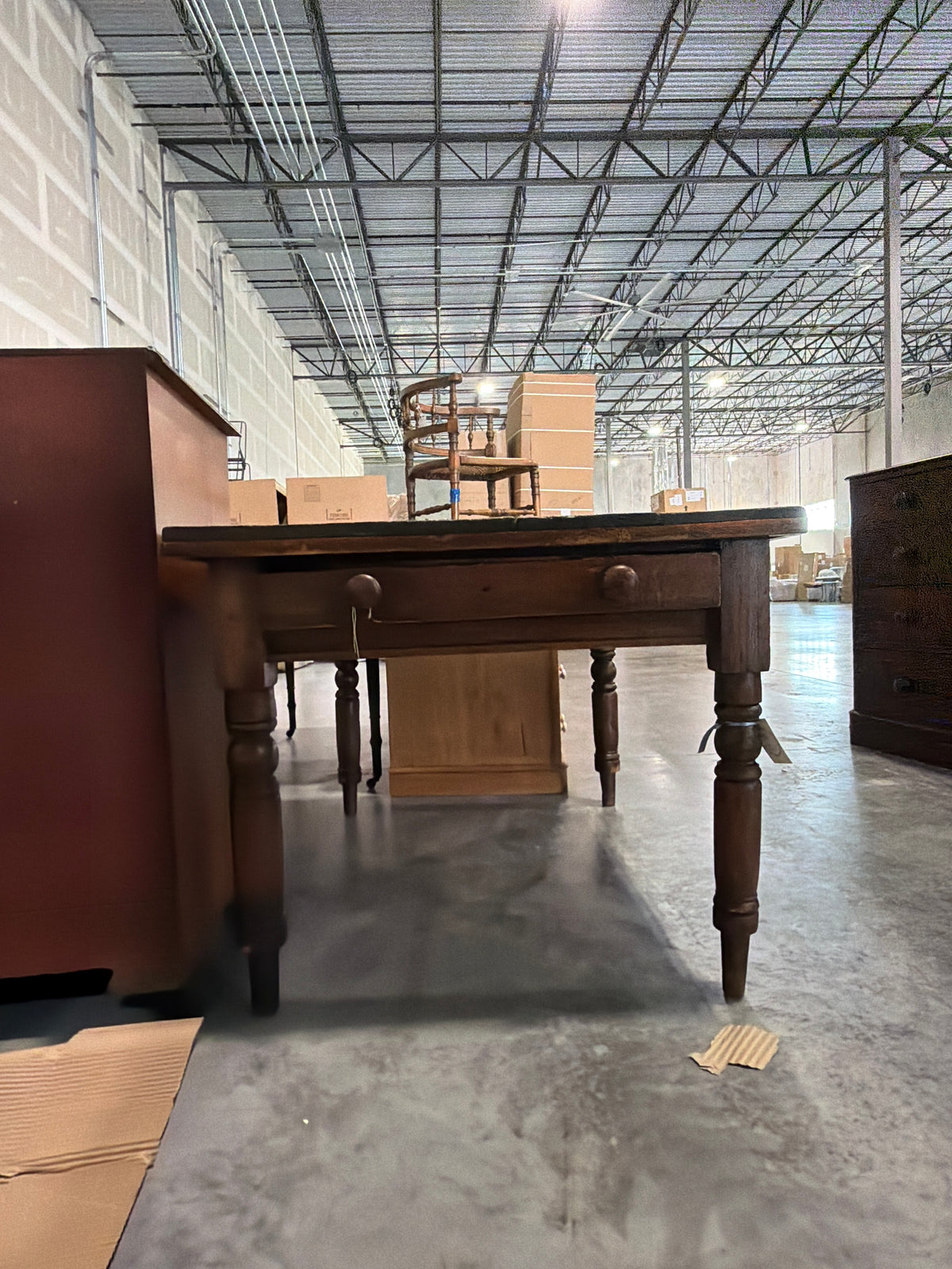 Pine kitchen table with divided drawer