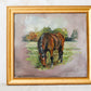 Original Painting of Bay Horse in Field, Attributed to Glynis Mills, in Custom Gold Frame