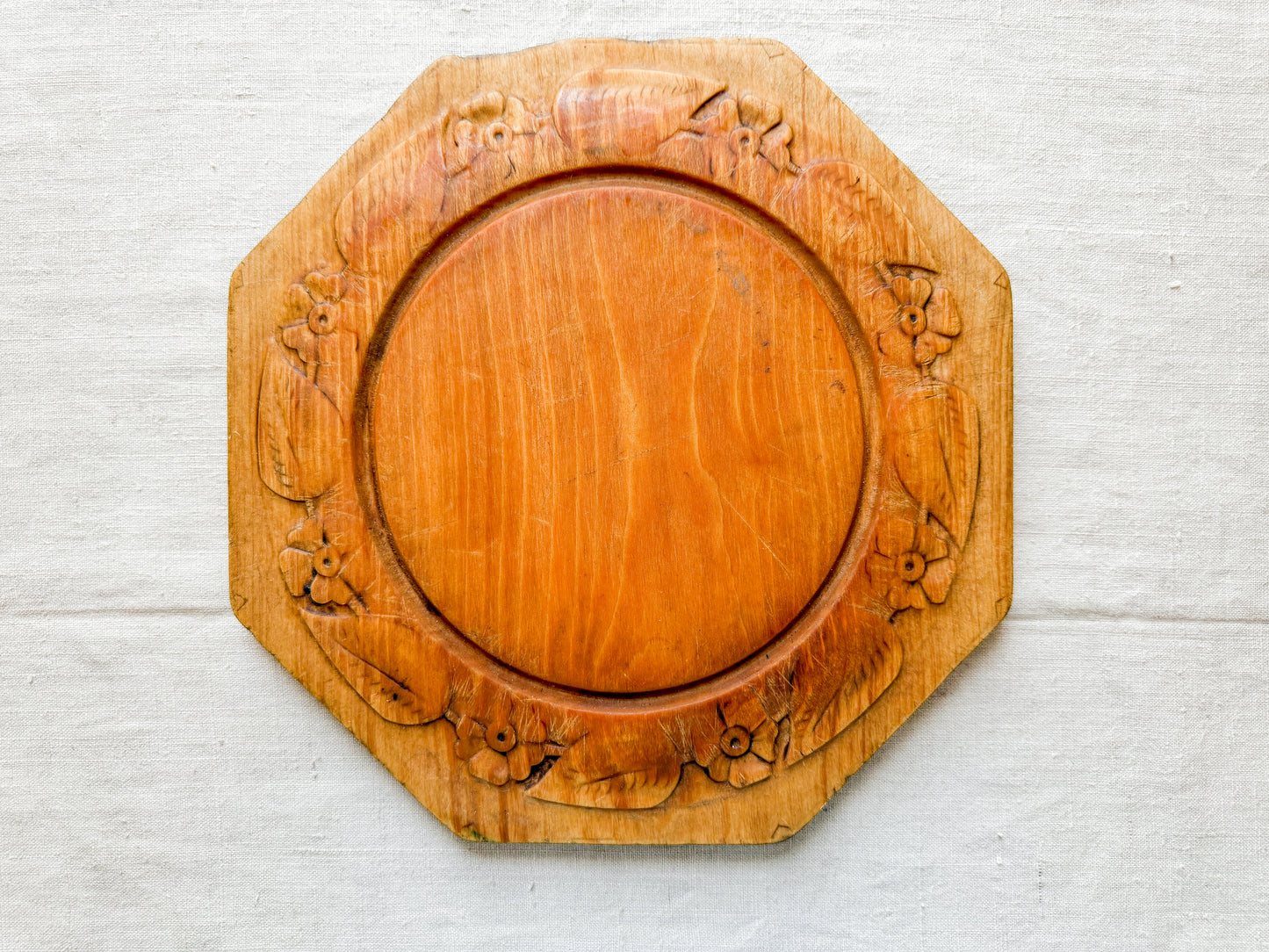 Octagonal Floral Carved English Bread Board, c1880