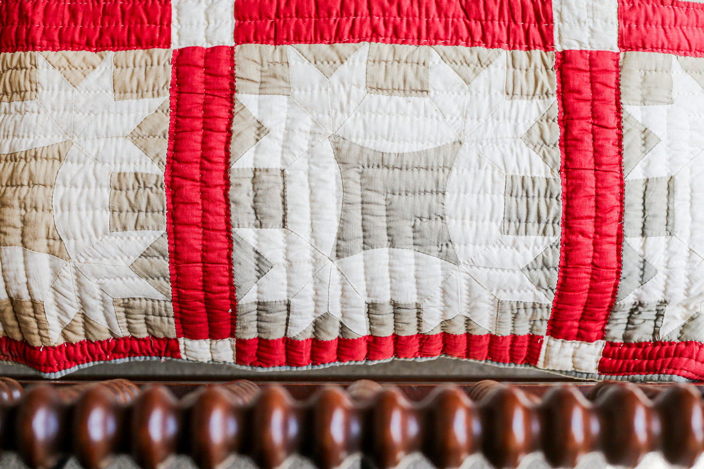 All Hands Round Vegetable Dyed Green and Turkey Red Quilt, c1880