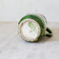 Antique Green & Pink Floral Majolica Jug with Pewter Lid