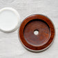 Blue Willow Butter Pat in Banded Oak Dish, c1920
