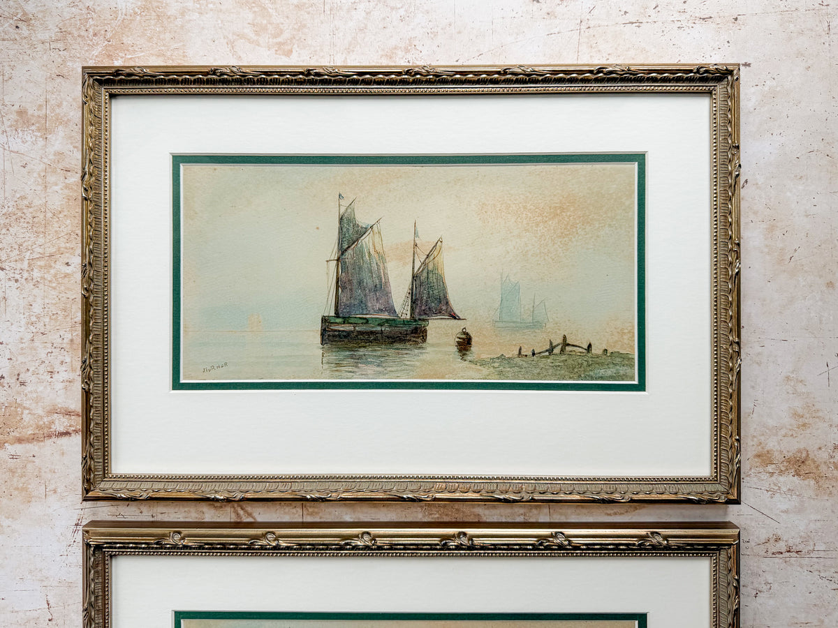 Pair of Antique 19th-Century English Marine Watercolors – Signed J. Turner