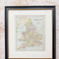 Antique 19th-Century Map of England & Wales by J. Bartholomew in Custom Black and Gold Frame