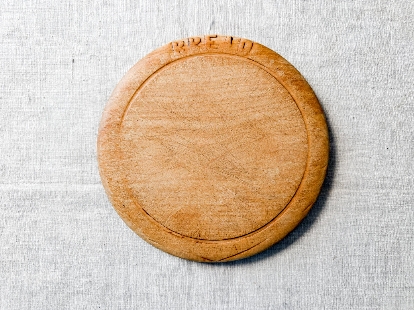Vintage "Bread" Round Carved English Bread Board