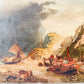 Antique Moody Coastal Scene with Fishing Boats, c1900
