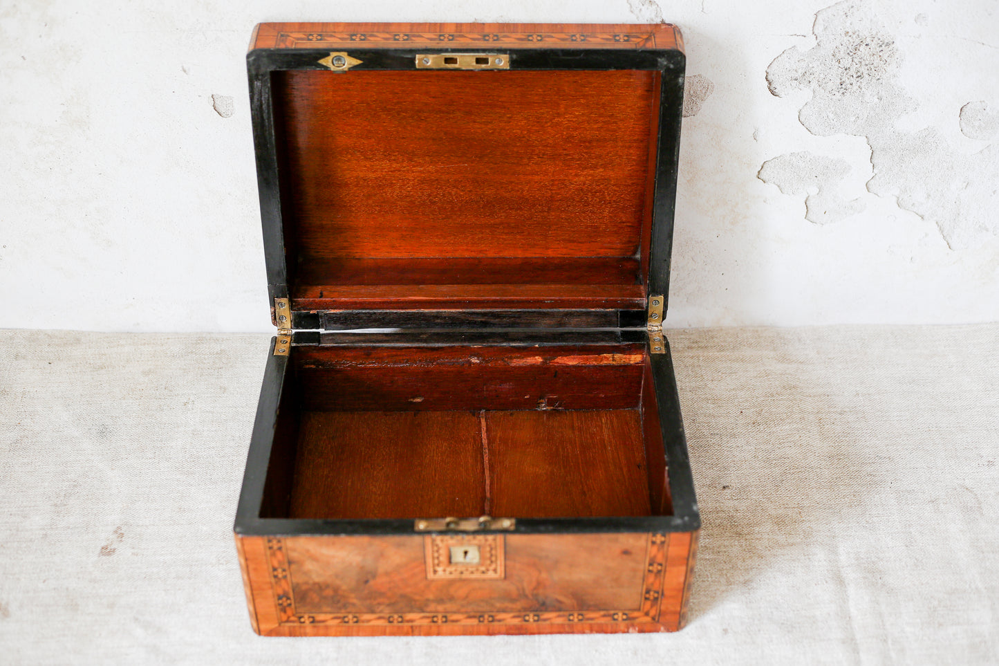 Antique Burr Walnut Tunbridge-Style Stationery Box, c. 1870
