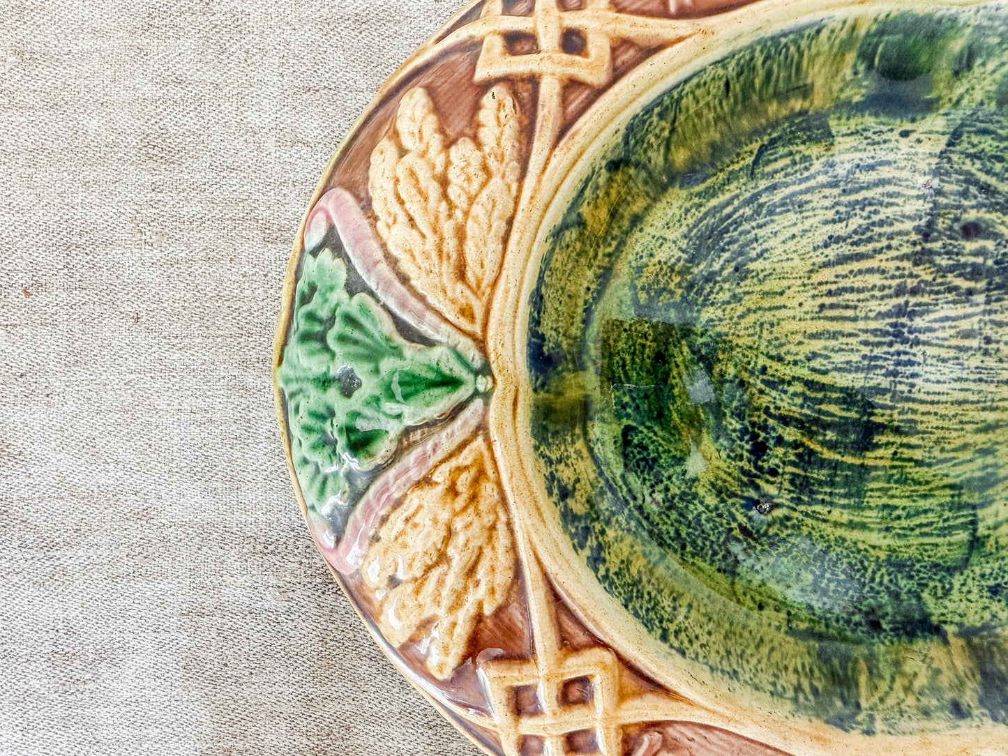 Antique 'Eat Thy Bread' Majolica Bread Tray, c1880