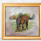 Original Painting of Bay Horse in Field, Attributed to Glynis Mills, in Custom Gold Frame