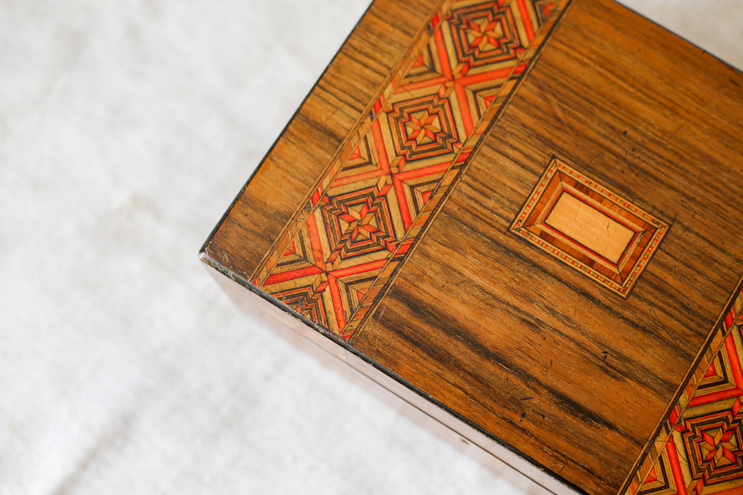 Antique Parquetry Inlaid Tunbridge-Style Stationery Box, c. 1870