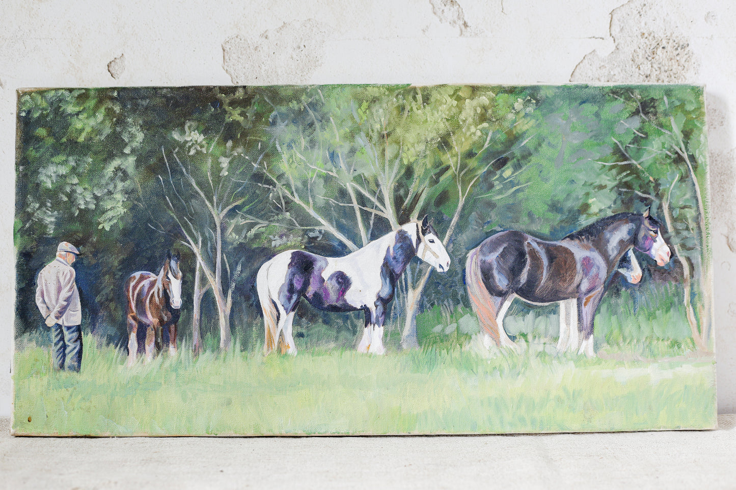 Acrylic Painting of English Draft Horses, Attributed to Glynis Mills