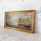 Antique Oil Painting of British Maritime Scene in Gilt Wood Frame, c1880