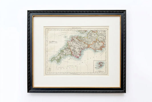 Antique 19th-Century Map of Southwest England by W. & A.K. Johnston in Custom Frame