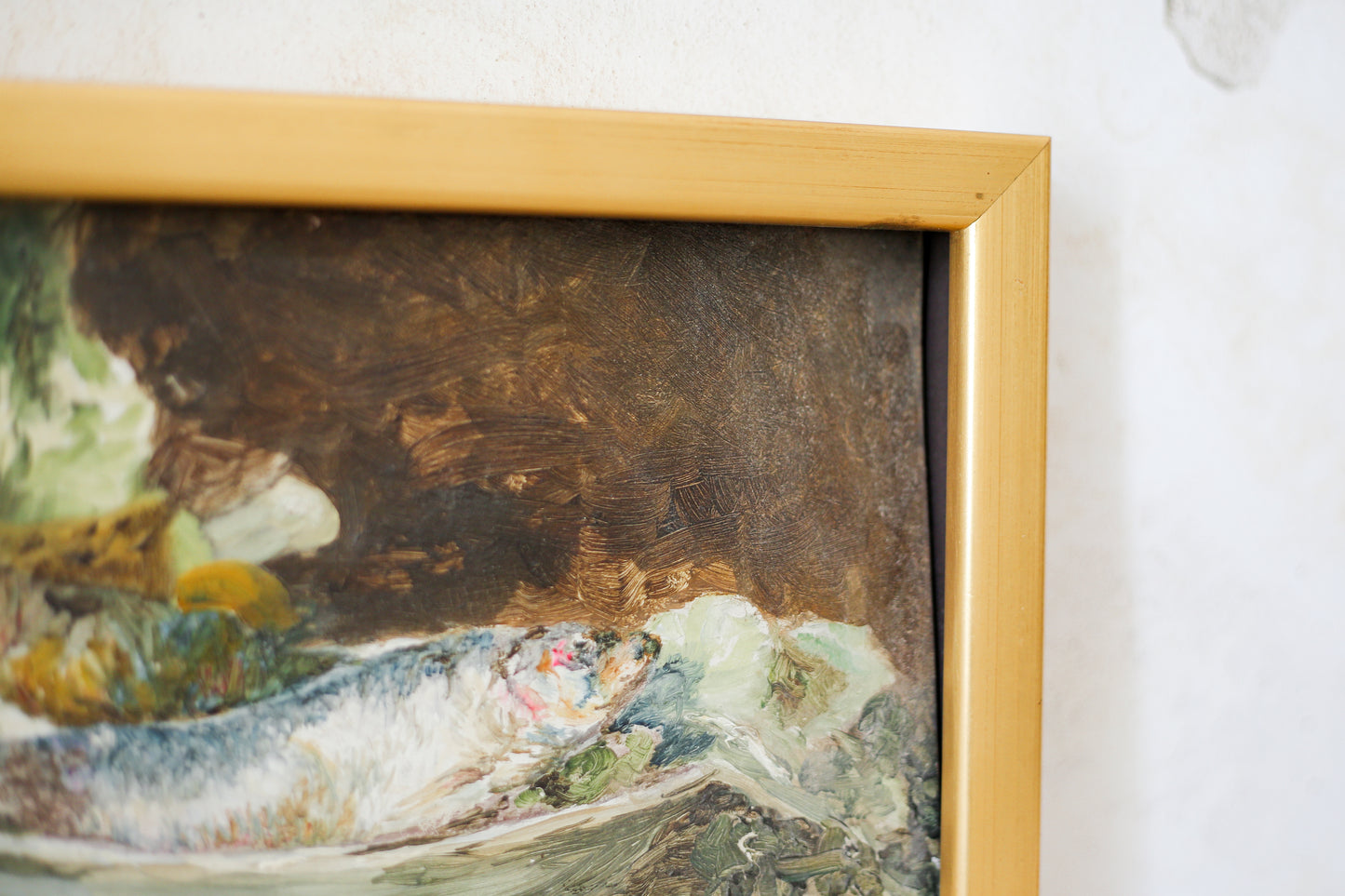 Still Life of Fish Framed Oil Painting on Board