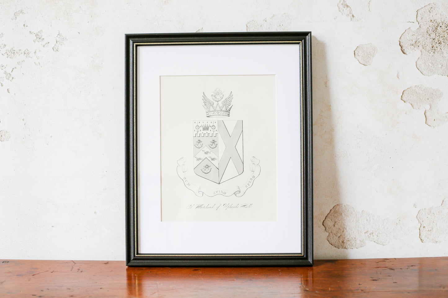 19th Century Coat of Arms of Col. Whitehead, Uplands Hall, Lancashire | Contemporary Black and Gilt Frame