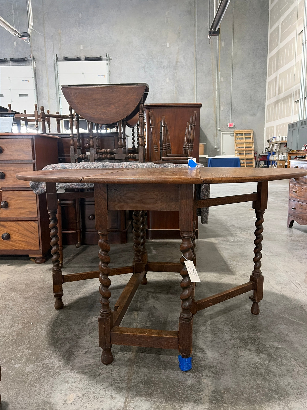 Large oak drop leaf barley twist table