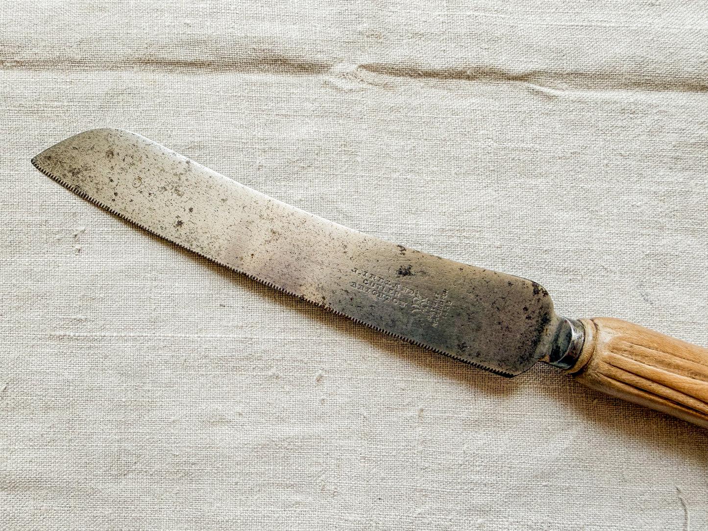 Wheat Carved Bread Knife with J. Ireland Blade, c1920