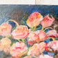 Unframed Impressionist Painting of Pink Flowers in Chartreuse Vase, Signed B. Maak