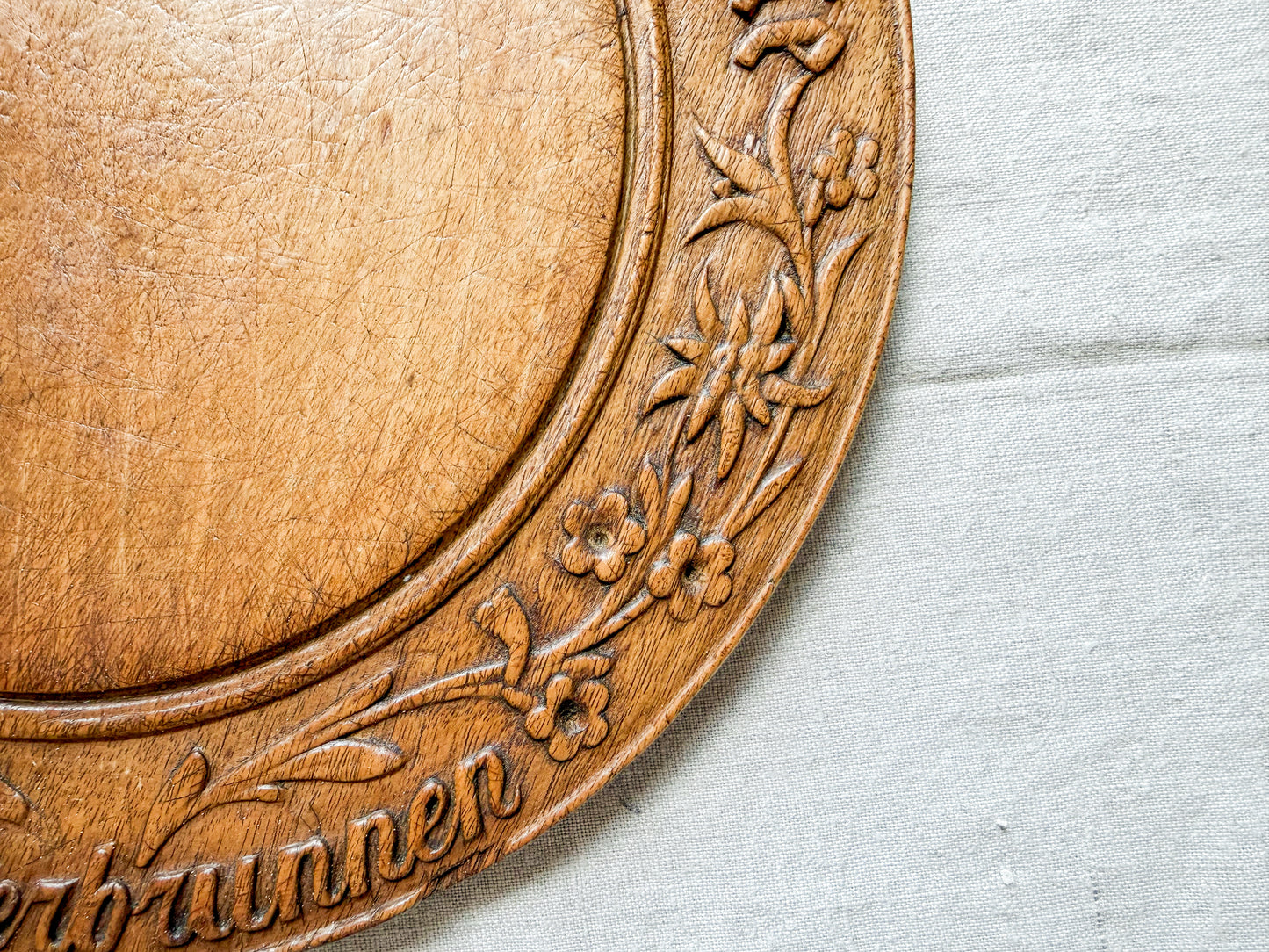Swiss German "Give Us This Day Our Daily Bread" Carved Bread Board, Lauterbrunnen, c1880