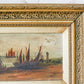 Antique British Coastal Scene Oil Painting in Gilt Wood Frame, c1900