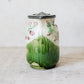Antique Green & Pink Floral Majolica Jug with Pewter Lid