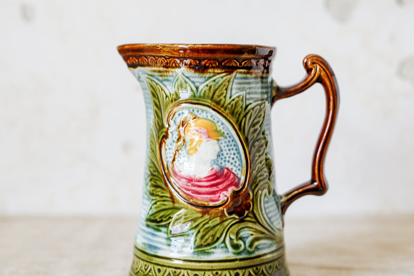 Majolica Jug with Neoclassical Portrait, c1880