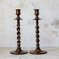 Pair of 15" Collared Barley Twist Candlestick Holders, c1900