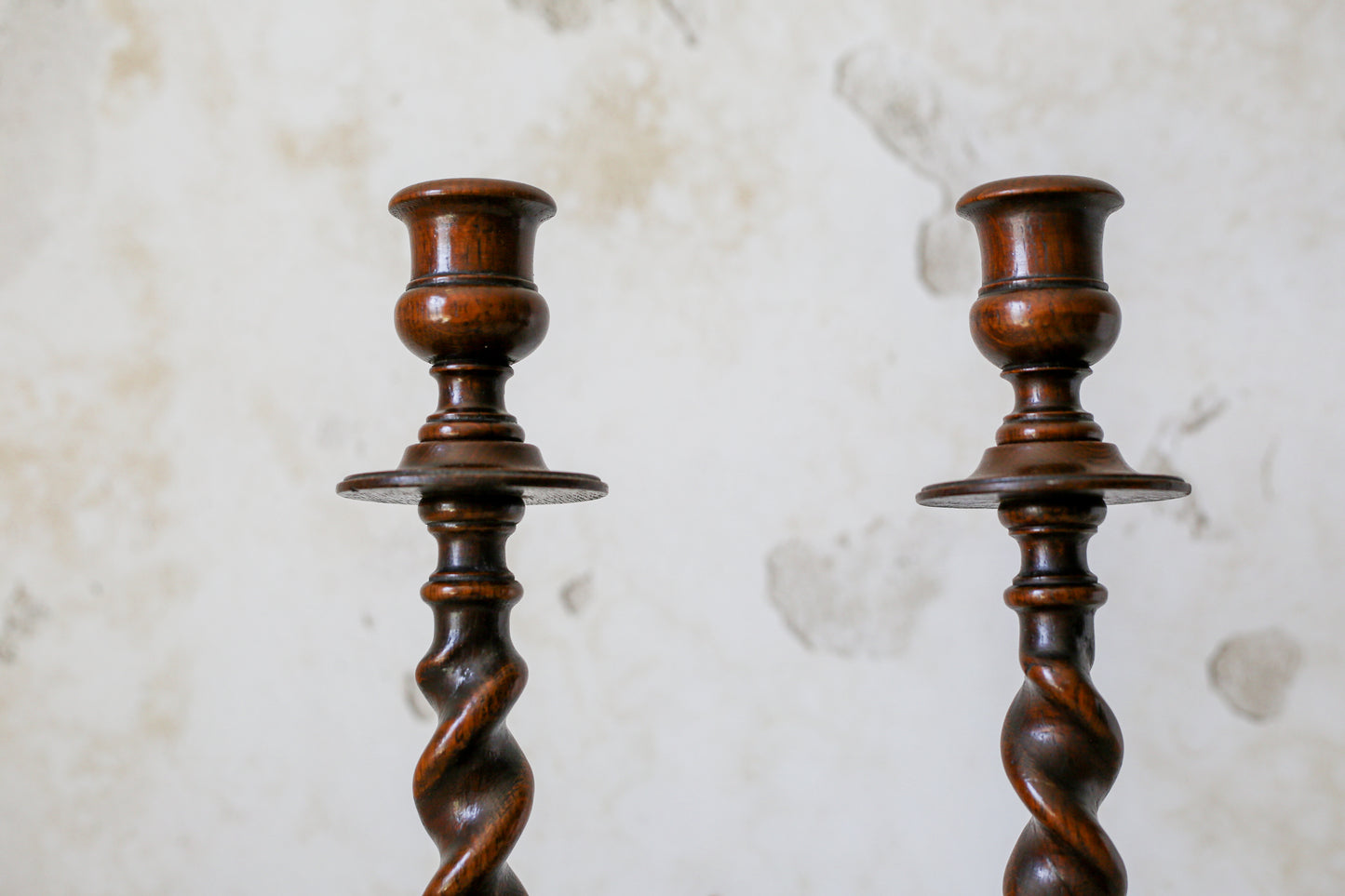 Pair of 15" Collared Barley Twist Candlestick Holders, c1900