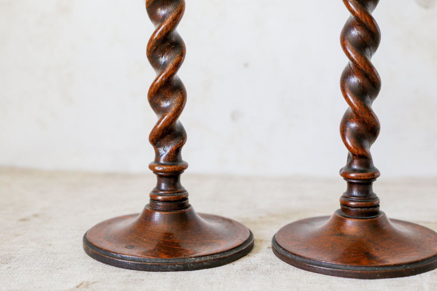 Pair of 15" Collared Barley Twist Candlestick Holders, c1900
