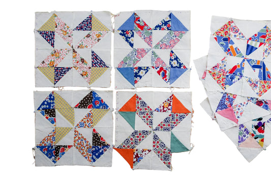 Set of 8 Vintage Pinwheel Quilt Blocks, c1930