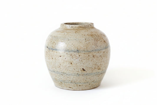 Antique Chinese Stoneware 5" Rustic Ginger Jar with Blue Stripes