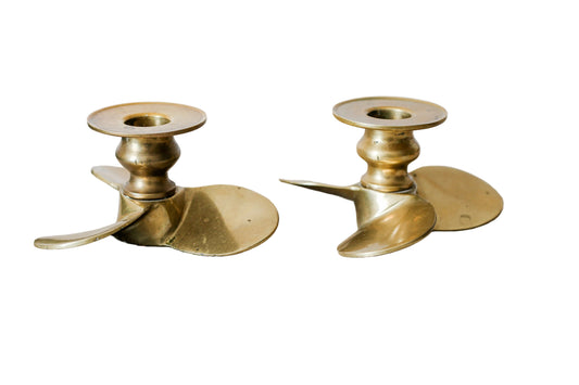 vintage brass pair of propeller shaped candle holders in nautical style