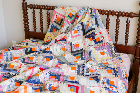 Vintage Fields and Furrows Log Cabin Quilt TOP, c1930