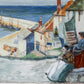 Vintage Original Oil Painting of English Fishing Village