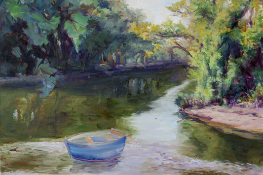 Original Boat on Water Landscape / Female Study Oil Painting on Board