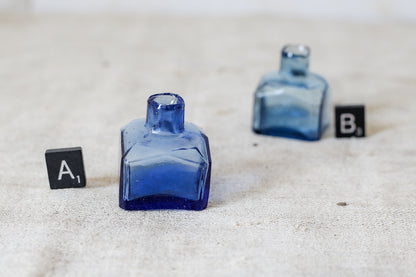 Antique Blue Glass English Inkwells